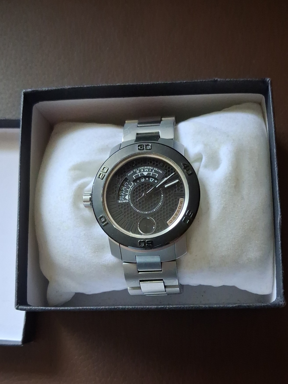 Movado Stainless Steel Watch with Black Dial